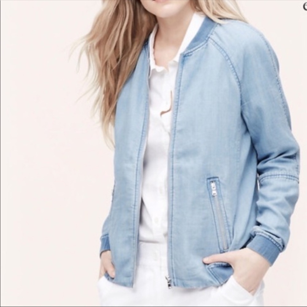 Ann Taylor Loft Chambray Bomber Jacket Size M